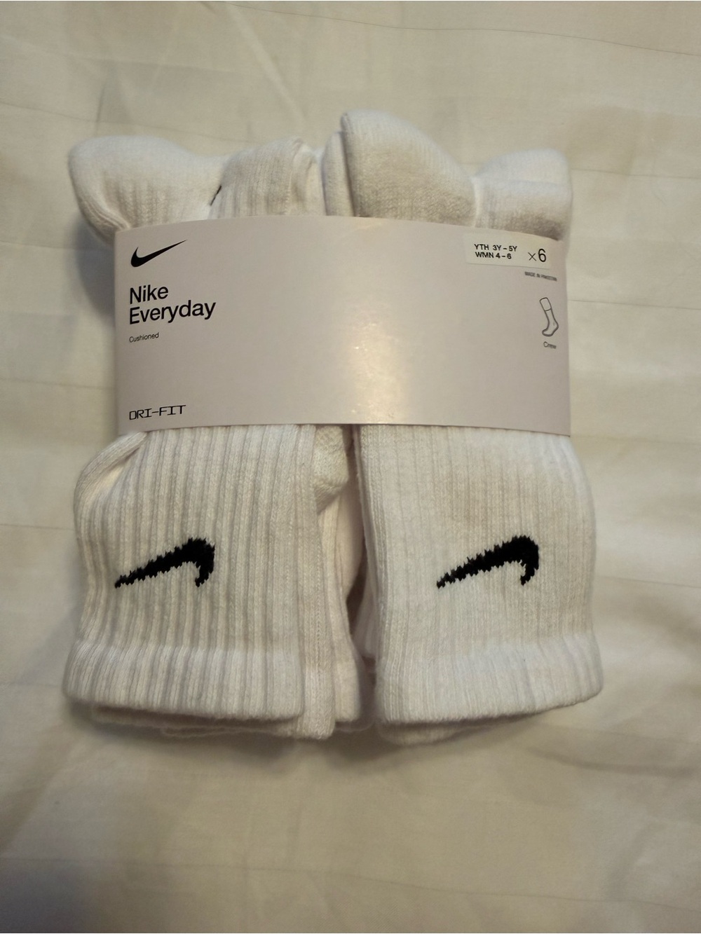 Nike White Crew Athletic Socks with Black Swoosh - 6 Pack